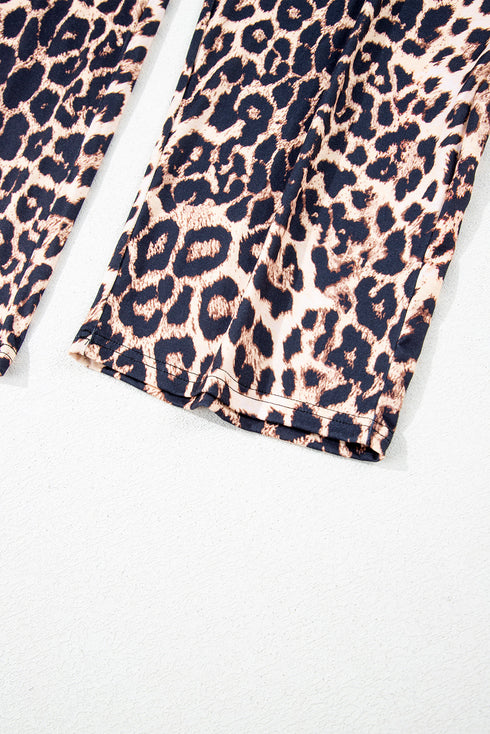 Leopard Print Patched Pocket Wide Leg Plus Size Loungewear