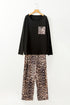 Leopard Print Patched Pocket Wide Leg Plus Size Loungewear