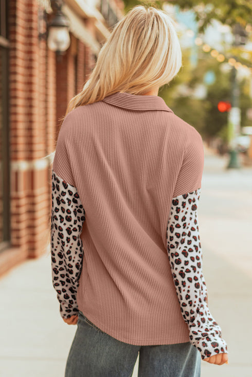 Leopard Print Patched Twisted Ribbed Corded Western Jacket