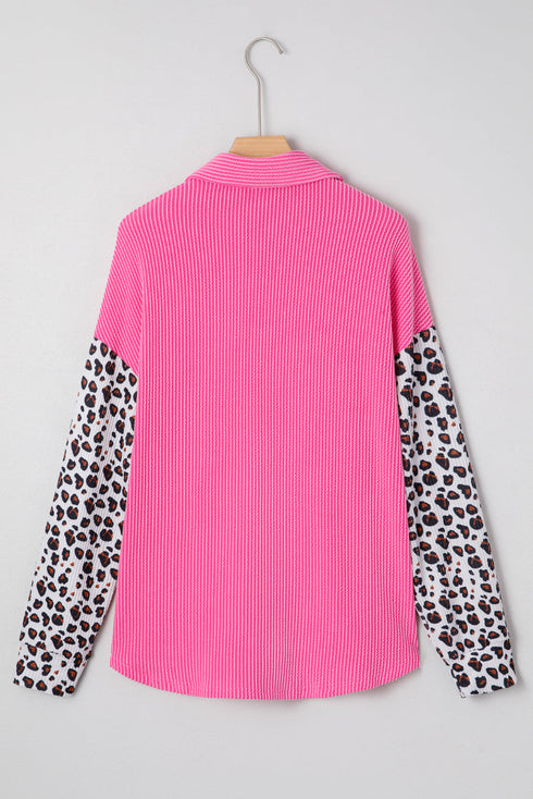 Leopard Print Patched Twisted Ribbed Corded Western Jacket