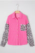 Leopard Print Patched Twisted Ribbed Corded Western Jacket