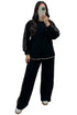 Leopard Print Patchwork Casual Wide Leg Sweatshirt Pant Set
