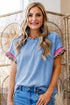 Leopard Print Patchwork Corded Knit Crew Neck Top