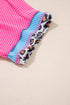 Leopard Print Patchwork Corded Knit Crew Neck Top