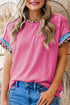 Leopard Print Patchwork Corded Knit Crew Neck Top