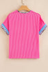 Leopard Print Patchwork Corded Knit Crew Neck Top
