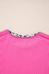 Leopard Print Patchwork Corded Knit Crew Neck Top