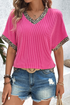 Leopard Print Patchwork Corded Texture V Neck Shirt