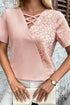 Leopard Print Patchwork Crisscross Neckline Short Sleeve Blouse