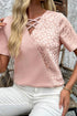 Leopard Print Patchwork Crisscross Neckline Short Sleeve Blouse