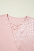 Leopard Print Patchwork Crisscross Neckline Short Sleeve Blouse