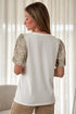 Leopard Print Patchwork Crochet Lace Puff Sleeve Top