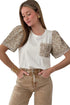 Leopard Print Patchwork Crochet Lace Puff Sleeve Top