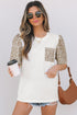 Leopard Print Patchwork Crochet Lace Puff Sleeve Top