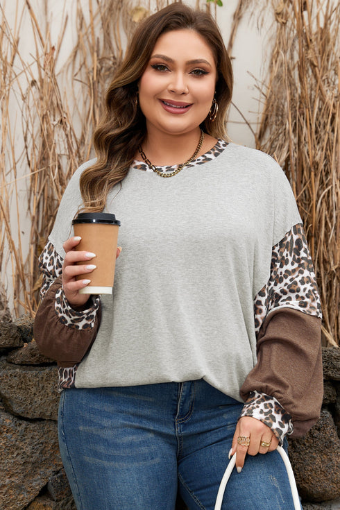 Leopard Print Patchwork Dolman Sleeve Western Sweatshirt