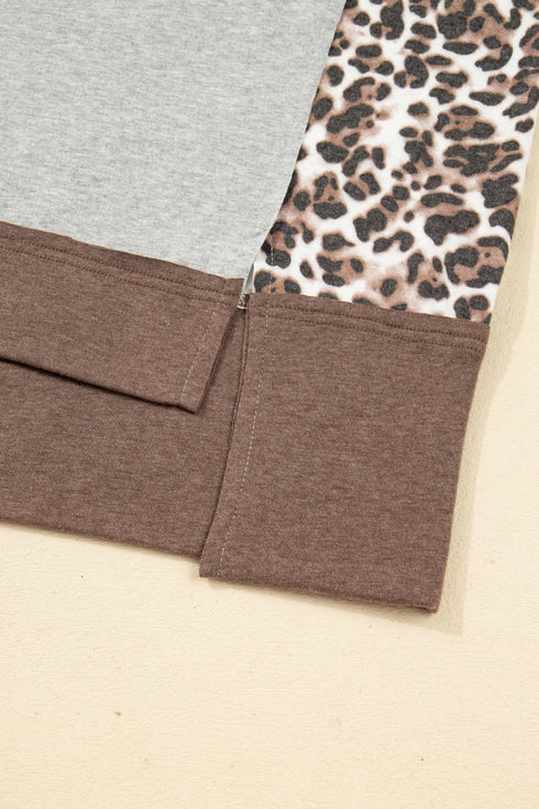 Leopard Print Patchwork Dolman Sleeve Western Sweatshirt