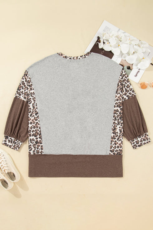 Leopard Print Patchwork Dolman Sleeve Western Sweatshirt
