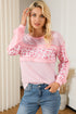 Leopard Print Patchwork Exposed Seam Waffle Knit Top