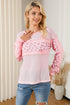 Leopard Print Patchwork Exposed Seam Waffle Knit Top