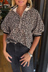 Leopard Print Patchwork Half Zip Short Sleeve Shirt