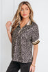 Leopard Print Patchwork Half Zip Short Sleeve Shirt