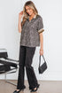 Leopard Print Patchwork Half Zip Short Sleeve Shirt