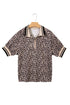 Leopard Print Patchwork Half Zip Short Sleeve Shirt