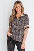 Leopard Print Patchwork Half Zip Short Sleeve Shirt