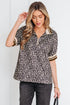Leopard Print Patchwork Half Zip Short Sleeve Shirt
