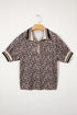 Leopard Print Patchwork Half Zip Short Sleeve Shirt