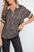 Leopard Print Patchwork Half Zip Short Sleeve Shirt
