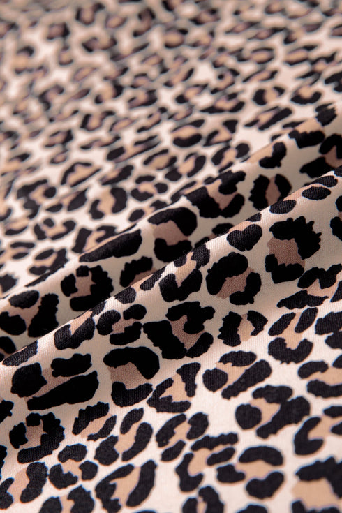 Leopard Print Patchwork Half Zip Short Sleeve Shirt