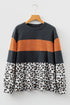 Leopard Print Patchwork Long Sleeve Relaxed Knit Top