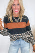 Leopard Print Patchwork Long Sleeve Relaxed Knit Top