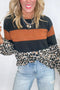 Leopard Print Patchwork Long Sleeve Relaxed Knit Top