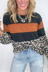 Leopard Print Patchwork Long Sleeve Relaxed Knit Top