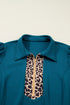 Leopard Print Patchwork Quarter Zip Collared Plus Size Mini Dress