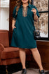 Leopard Print Patchwork Quarter Zip Collared Plus Size Mini Dress