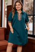 Leopard Print Patchwork Quarter Zip Collared Plus Size Mini Dress