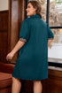 Leopard Print Patchwork Quarter Zip Collared Plus Size Mini Dress