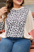 Leopard Print Patchwork Reverse Stitch Baggy Long Sleeve Top