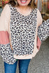 Leopard Print Patchwork Reverse Stitch Baggy Long Sleeve Top
