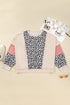 Leopard Print Patchwork Reverse Stitch Baggy Long Sleeve Top