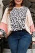 Leopard Print Patchwork Reverse Stitch Baggy Long Sleeve Top
