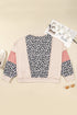 Leopard Print Patchwork Reverse Stitch Baggy Long Sleeve Top