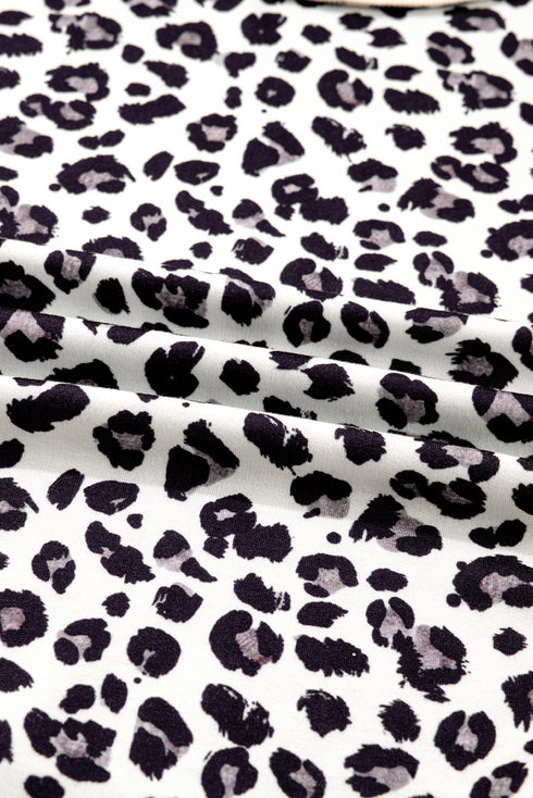 Leopard Print Patchwork Reverse Stitch Baggy Long Sleeve Top