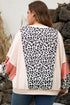 Leopard Print Patchwork Reverse Stitch Baggy Long Sleeve Top