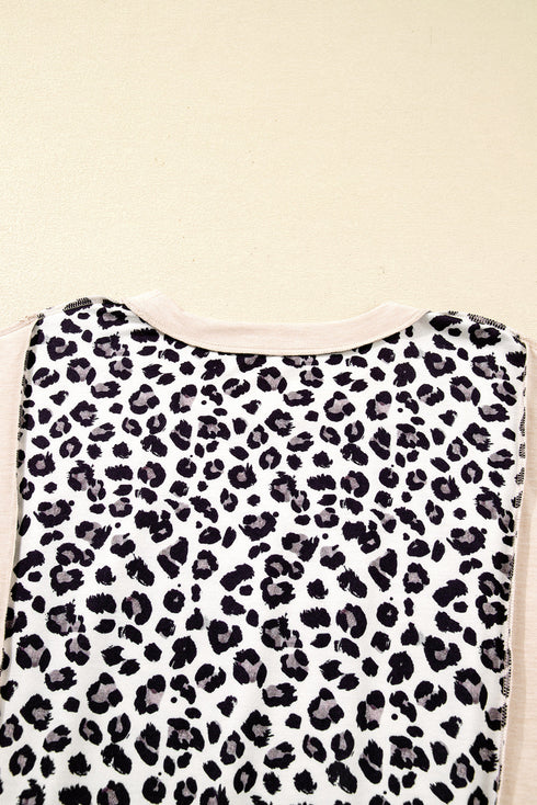 Leopard Print Patchwork Reverse Stitch Baggy Long Sleeve Top