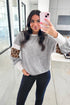 Leopard Print Patchwork Ribbed Knit Long Sleeve Top