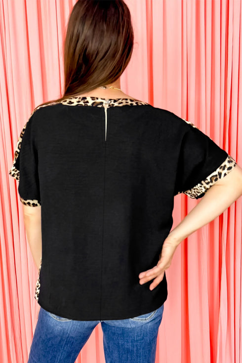 Leopard Print Patchwork Round Neck Loose Tee